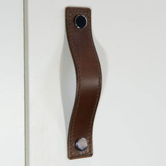 Alderney Stitched Brown Leather Door Pull with Polished Chrome Fixings