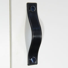 Gascon Double Creased Black Leather Door Pull with Polished Chrome Fixings