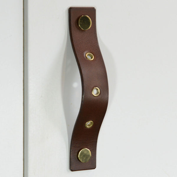 Herens Riveted Brown Leather Door Pull - Main Image