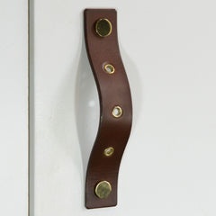Herens Riveted Brown Leather Door Pull with Polioshed Brass Fixings