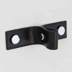 Siboney Pinched Black Leather Door Pull with Polished Chrome fixings