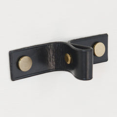 Siboney Pinched Black Leather Door Pull with Satin Brass fixings