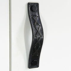 Texon Woven Black Leather Door Pull with Black fixings