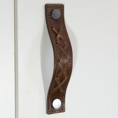 Texon Woven Brown Leather Door Pull with Satin Chrome fixings