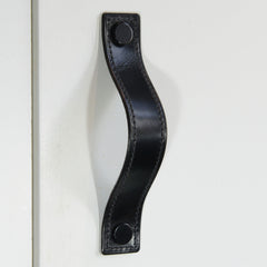 Alderney Stitched Black Leather Door Pull with Black Fixings