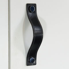 Alderney Stitched Black Leather Door Pull with Polished Chrome Fixings