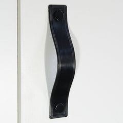 Gascon Double Creased Black Leather Door Pull with Black Fixings