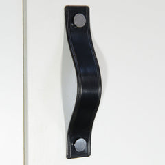 Gascon Double Creased Black Leather Door Pull with Satin Chrome Fixings