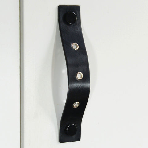 Herens Riveted Black Leather Door Pull with Black Fixings