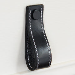 Lourdais Folded Black Leather Door Pull with Black Fixings