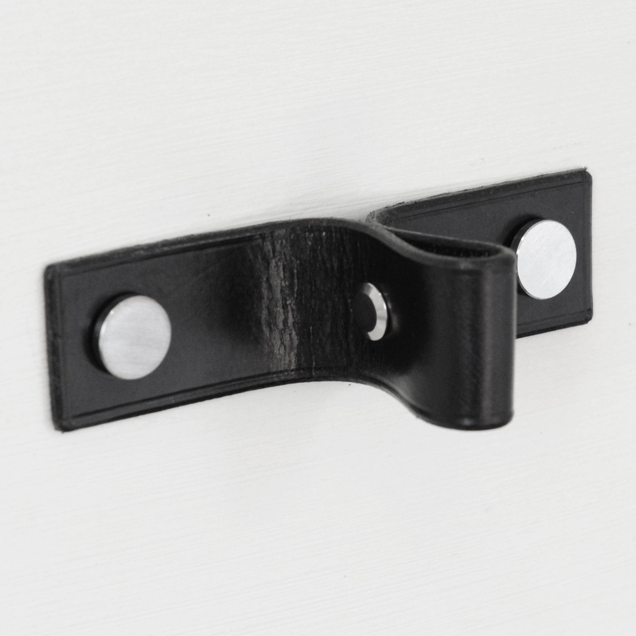 Siboney Pinched Black Leather Door Pull with Satin Chrome fixings