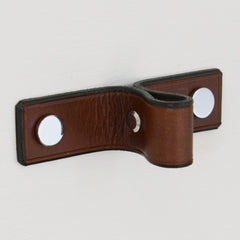 Siboney Pinched Brown Leather Door Pull with Polished Chrome fixings