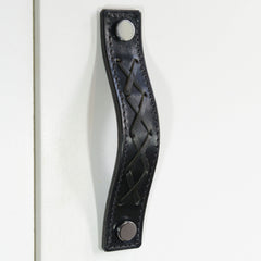 Texon Woven Black Leather Door Pull with Polished Chrome fixings