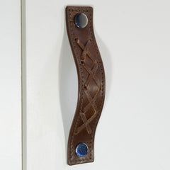 Texon Woven Brown Leather Door Pull with Polished Chrome fixings